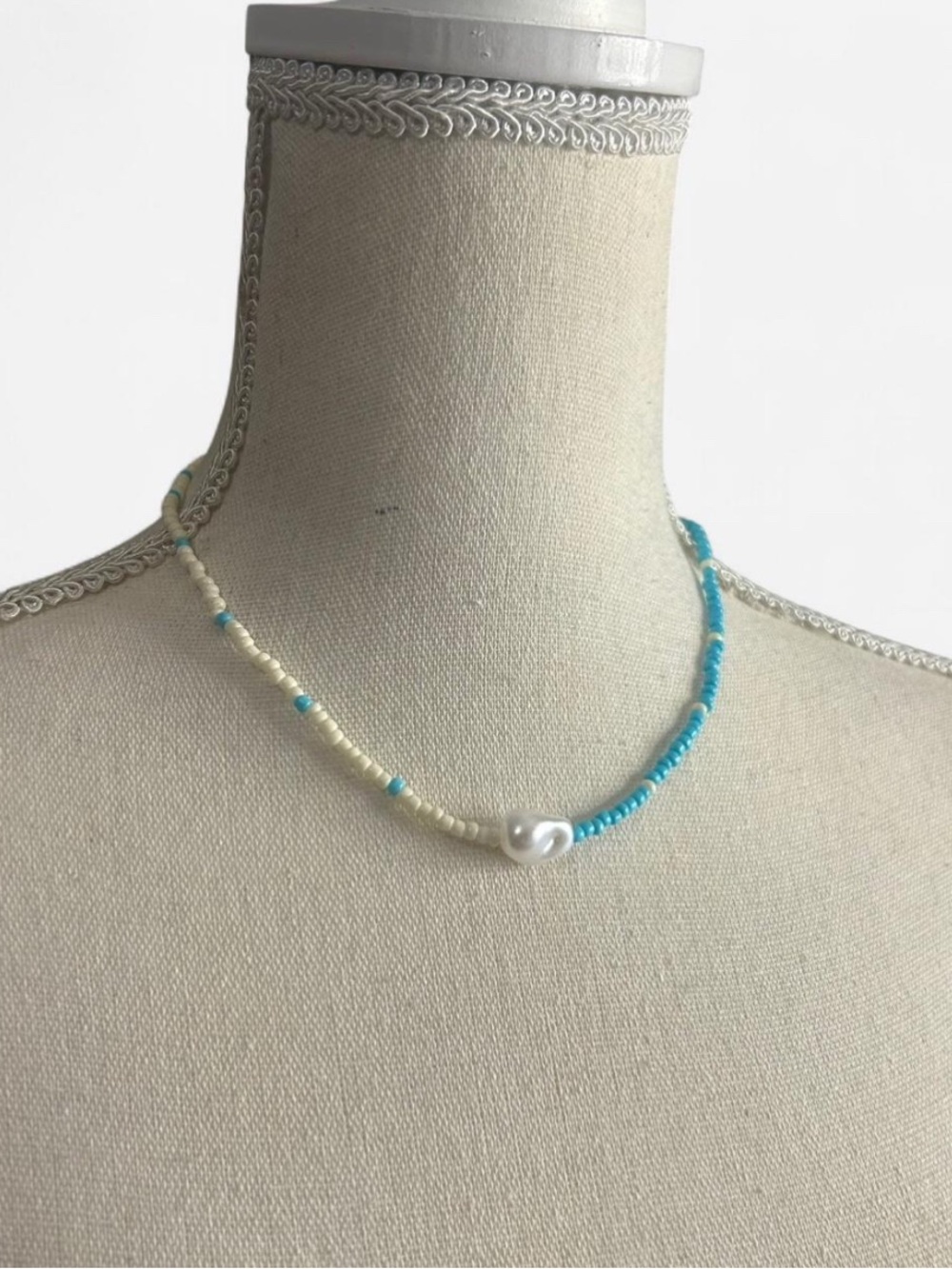 Blue and White Pearl Necklace